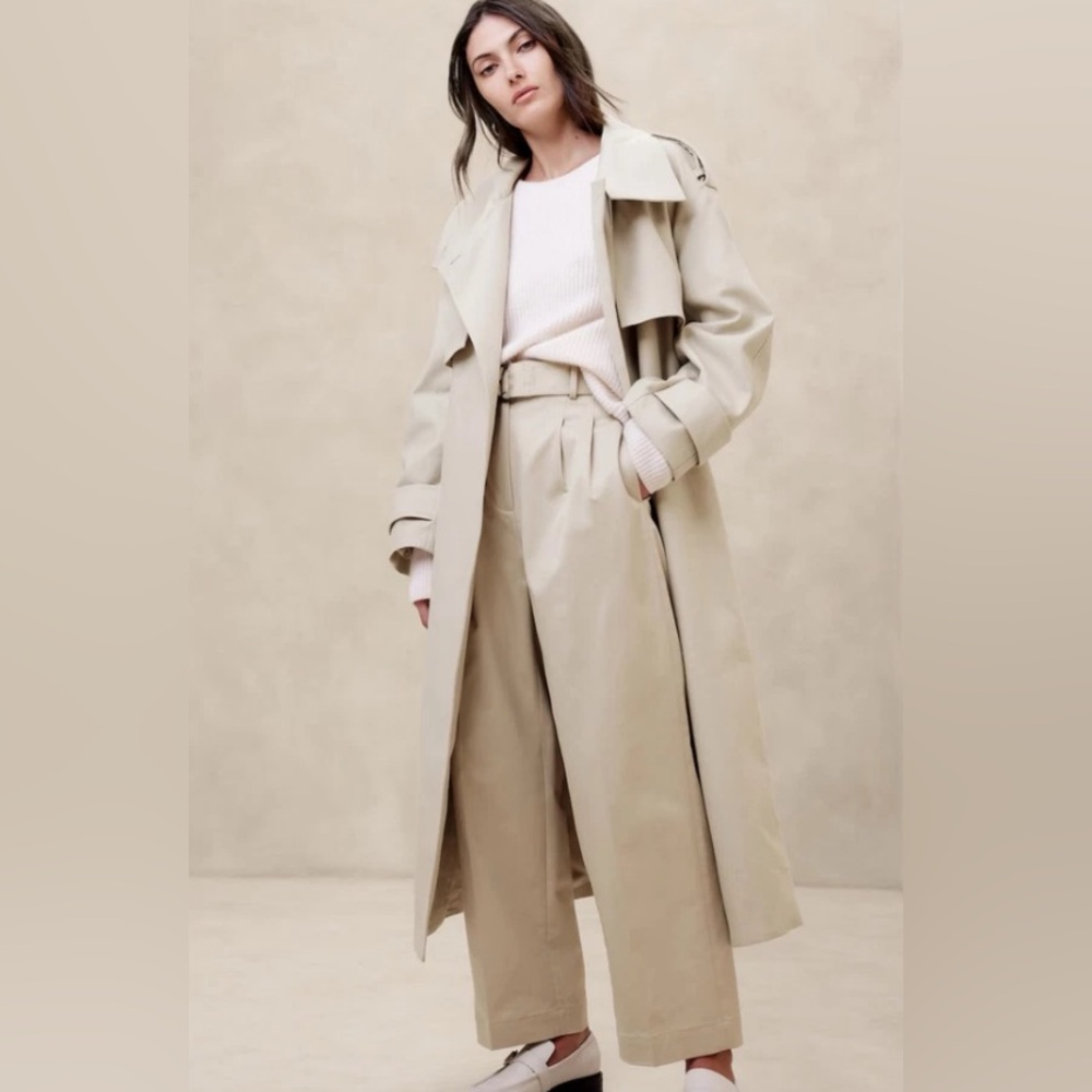 Banana Republic Cruz Pleated Wide Leg Chino Pants Trousers Natural Stone